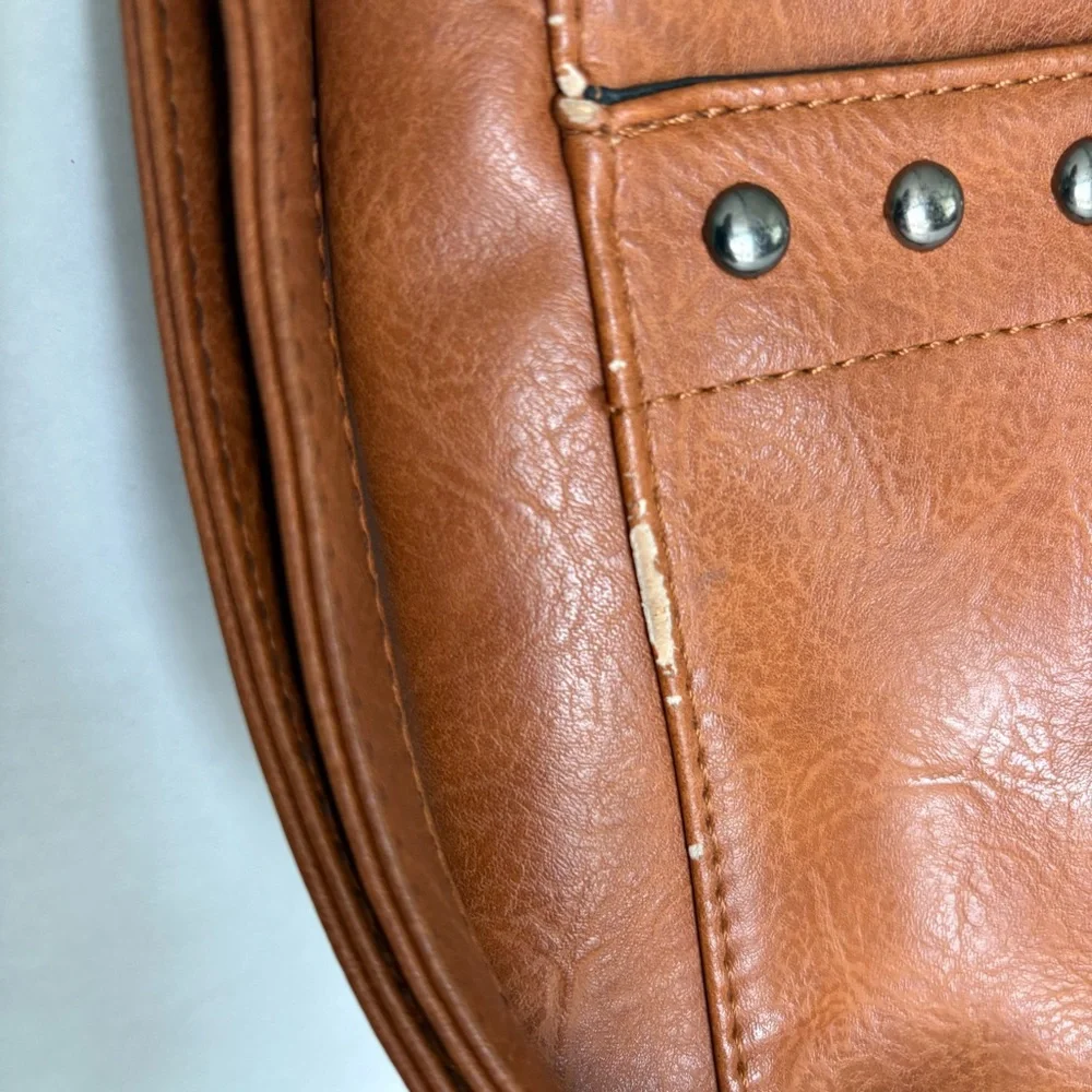 Sam & Hadley Studded Tan Faux Leather Shoulder Bag